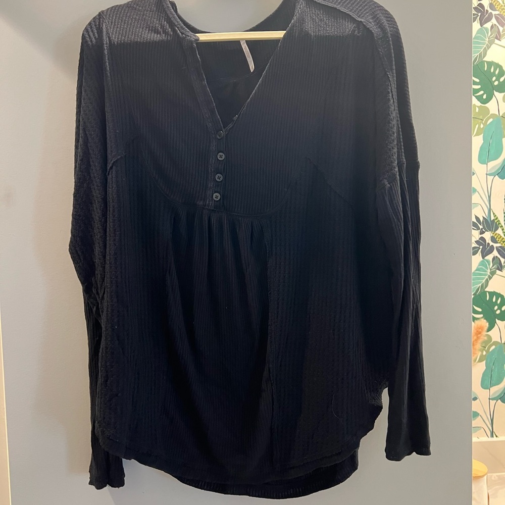 Free People Black Long Sleeve Top